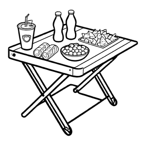 Leckereien auf dem einladenden Klapptisch Ausmalvorlage für hungrige Entdecker und fröhliche Feinschmecker