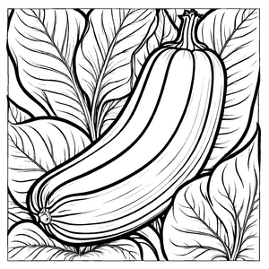Einzigartige Zucchini mit grünen Blättern Ausmalbild für kleine Pflanzenfreunde