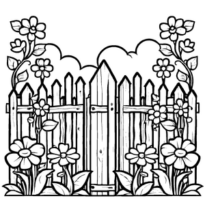 Einladendes Tor mit bunten Blumen und Zaun Ausmalmotiv für fantasievolle Gartenfreunde