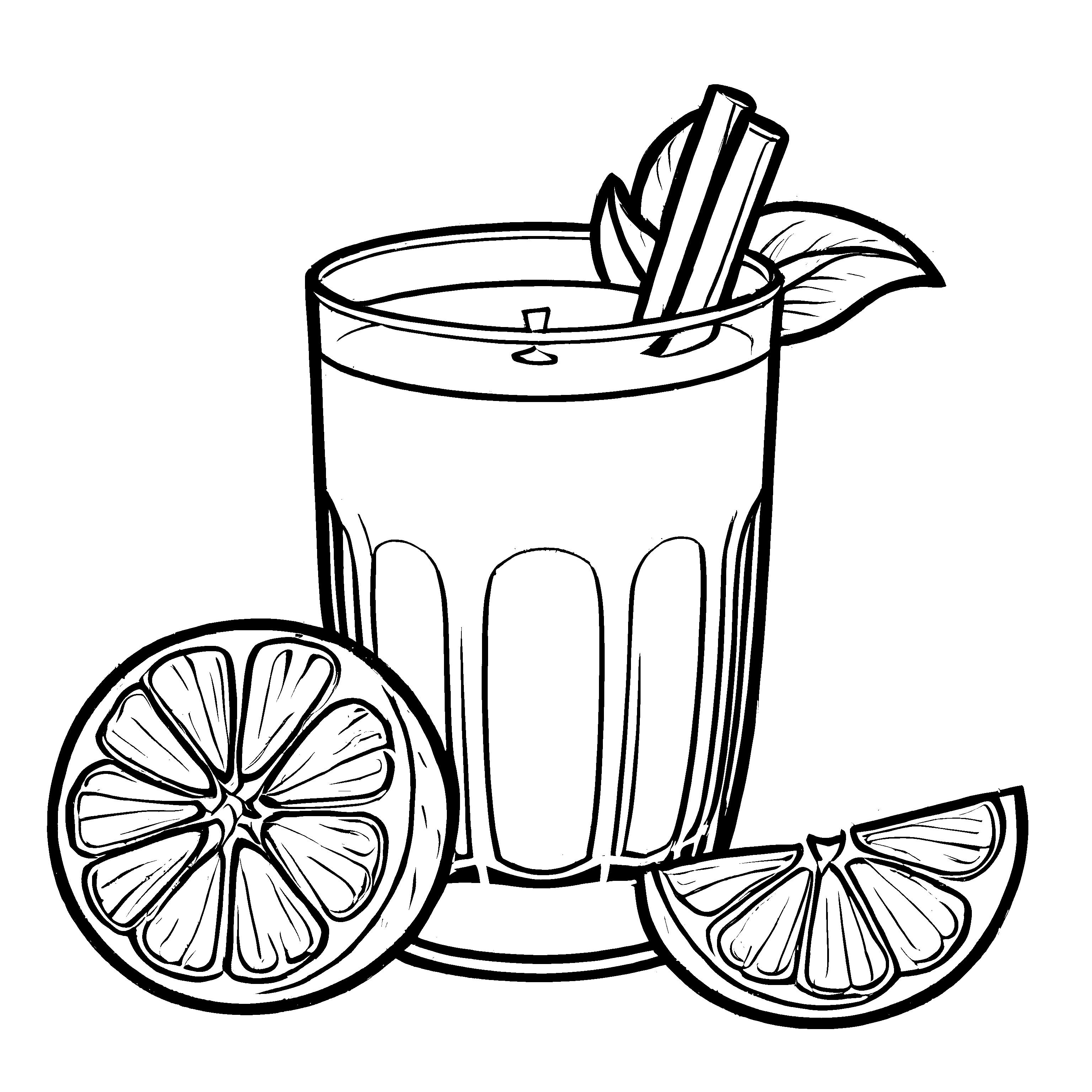 Erfrischende Mandarine mit spritzigem Getränk Malvorlage für kleine Genussentdecker