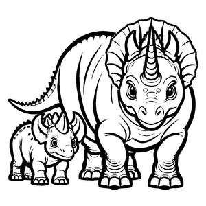 Charmante Triceratops-Familie im sonnigen Park Malvorlage für junge Dinosaurier-Fans