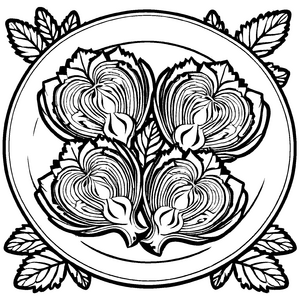 Kreative Artischocken im harmonischen Blütenkreis Ausmalvorlage für kleine Naturentdecker