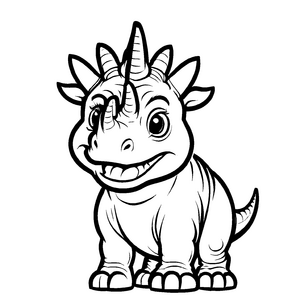Freundlicher Triceratops mit fröhlichem Lächeln Ausmalbild für kleine Abenteuerlustige