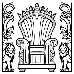 Prunkvoller Thron mit majestätischen Löwenbeinen Ausmalbild für furchtlose Monarchen und abenteuerlustige Entdecker