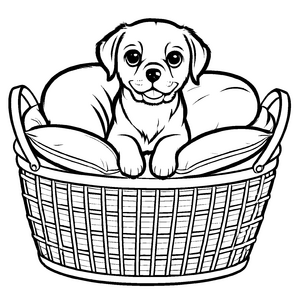 Fantastisches Hundekörbchen-Bastelmotiv zum Entdecken und Gestalten