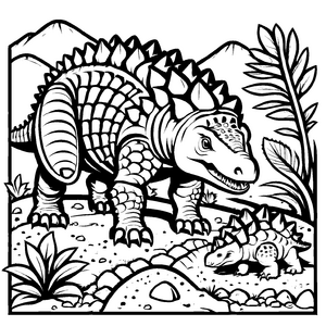 Welcher aufregende Ankylosaurus neben kleinem Dino Malvorlage für neugierige Entdecker*innen