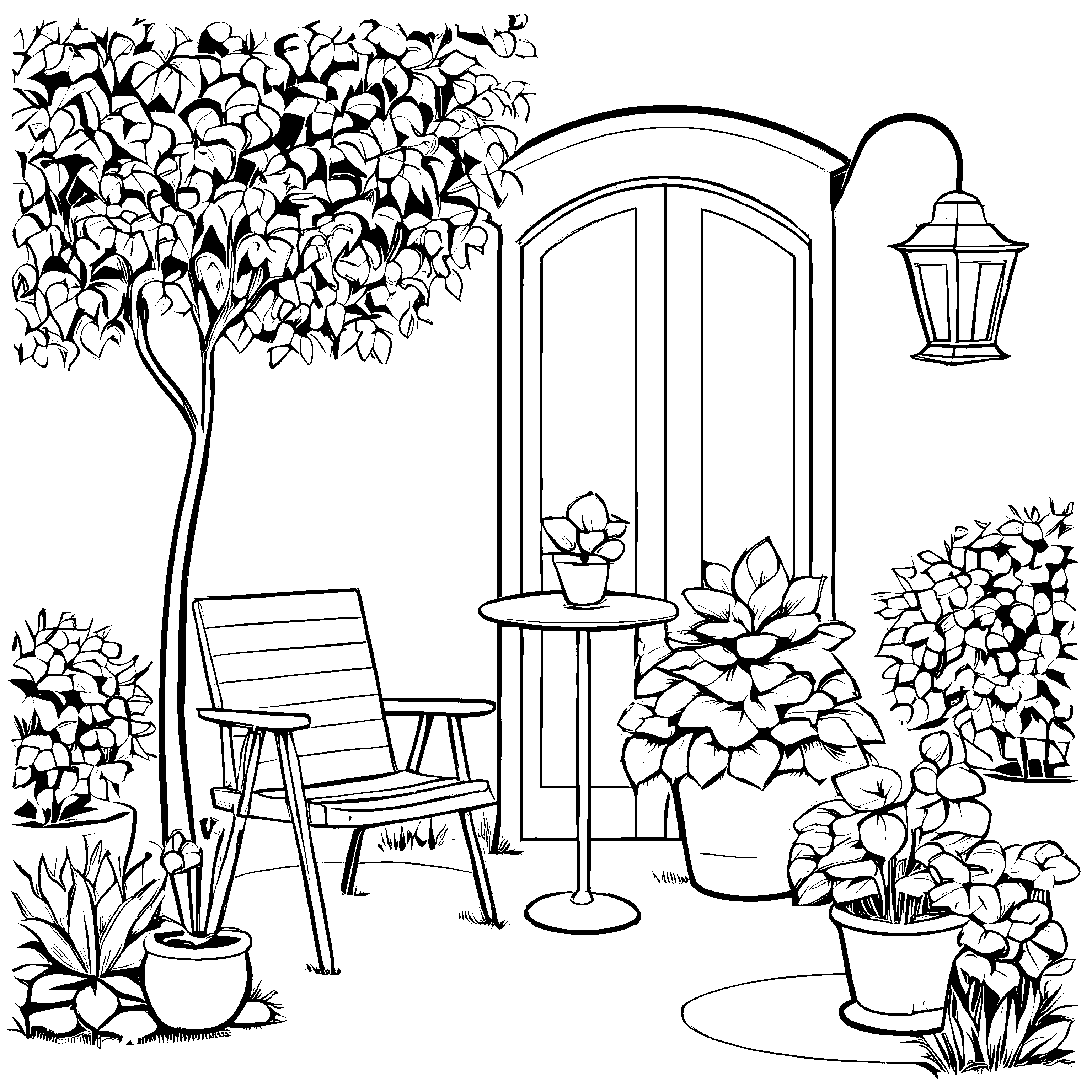 Niedliches Gartenstühle-Ausmalbild für kreative Kids