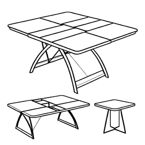 Bezaubernder Klapptisch mit bunten Sitzgelegenheiten Ausmalbild für kleine Designentdecker