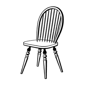 Traditioneller Holzstuhl mit geschwungenen Linien Ausmalbild für kleine Design-Entdecker