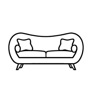 Gemütliches Designer-Sofa mit Fußhocker und Kissen Ausmalbild für inspirierte Raumgestalter und kleine Fantasietüftler
