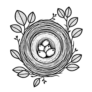 Naturverbundenes Nest mit drei Eiern Ausmalvorlage für kleine Tierfreunde
