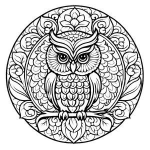 Bezauberndes Mandala Mix mit einer eleganten Eule Ausmalmotiv für kleine Entdecker der Farbenwelt