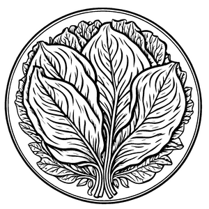 Stylisierter Kopfsalat in kreisförmigem Design Ausmalmotiv für kreative Gemüsebauer