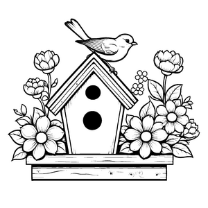 Fantastisches Vogelhaus mit schlafendem Vogel Bastelmotiv für junge Gartenentdecker