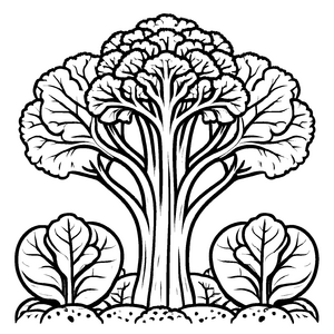Zauberhafter Brokkoli-Baum mit stilisierten Blättern Ausmalvorlage für fantasievolle Naschkatzen