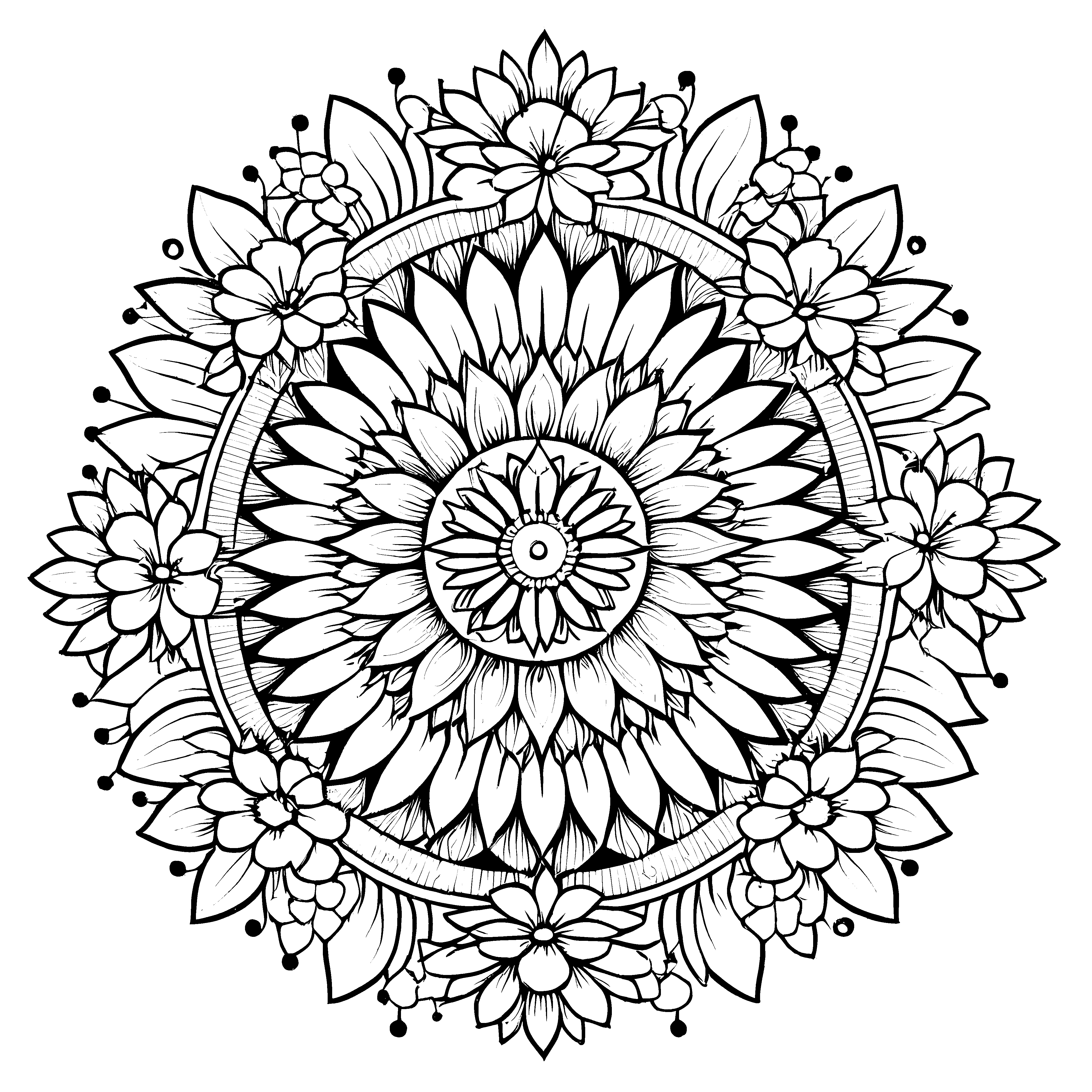 Fesselndes Mandala Mix mit blühendem Blumenmuster Ausmalbild für träumerische Künstler auf fantastischer Farbexpedition
