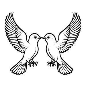 Zwei glückliche Vögel mit berührenden Schnäbeln Ausmalvorlage für liebevolle Farbzauberer