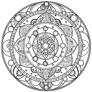 Fantasievolles Mandala Mix mit fesselnden geometrischen Formen Ausmalvorlage für junge Farbentdecker auf aufregender Kreativreise