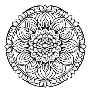 Intrigierendes Mandala Mix im Kreis mit Spiralen Ausmalvorlage für kleine Farbentdecker auf phantastischer Entfaltungsreise