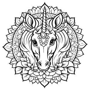 Faszinierendes Mandala Mix mit zauberhaftem Einhorn Ausmalbild für kleine Traummaler auf bunter Farbenreise