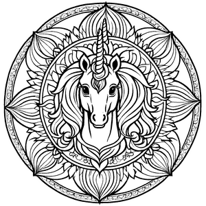 Bezauberndes Mandala Mix mit majestätischem Einhorn Malvorlage für kleine Farbträumer auf fantastischer Abenteuerreise