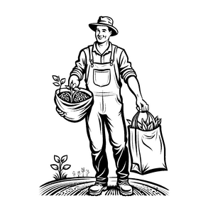 Sonniger Gärtner mit Kartoffelsäcken Ausmalvorlage für kleine Naturforscher