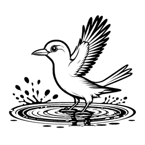 Schillernder Vogel im spritzigen Wasserbad Ausmalvorlage für fantasievolle Wasserkünstler