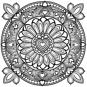 Wunderschönes Mandala Mix mit Herzen und Sternen Ausmalmotiv für kreative Farbträumer auf fantastischer Abenteuerreise