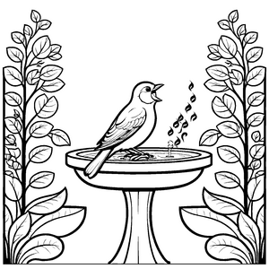 Singender Vogel auf einem Podest Ausmalbild für kleine Musikfreunde