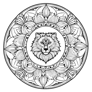 Faszinierendes Mandala Mix mit majestätischem Löwenzentrum Ausmalbild für kleine Farbträumer auf schimmernder Entdeckungsreise