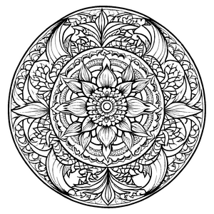 Schillerndes Mandala Mix mit traumhaften Blütenmotiven Ausmalbild für fantasievolle Farbkünstler auf zauberhafter Entdeckungsreise