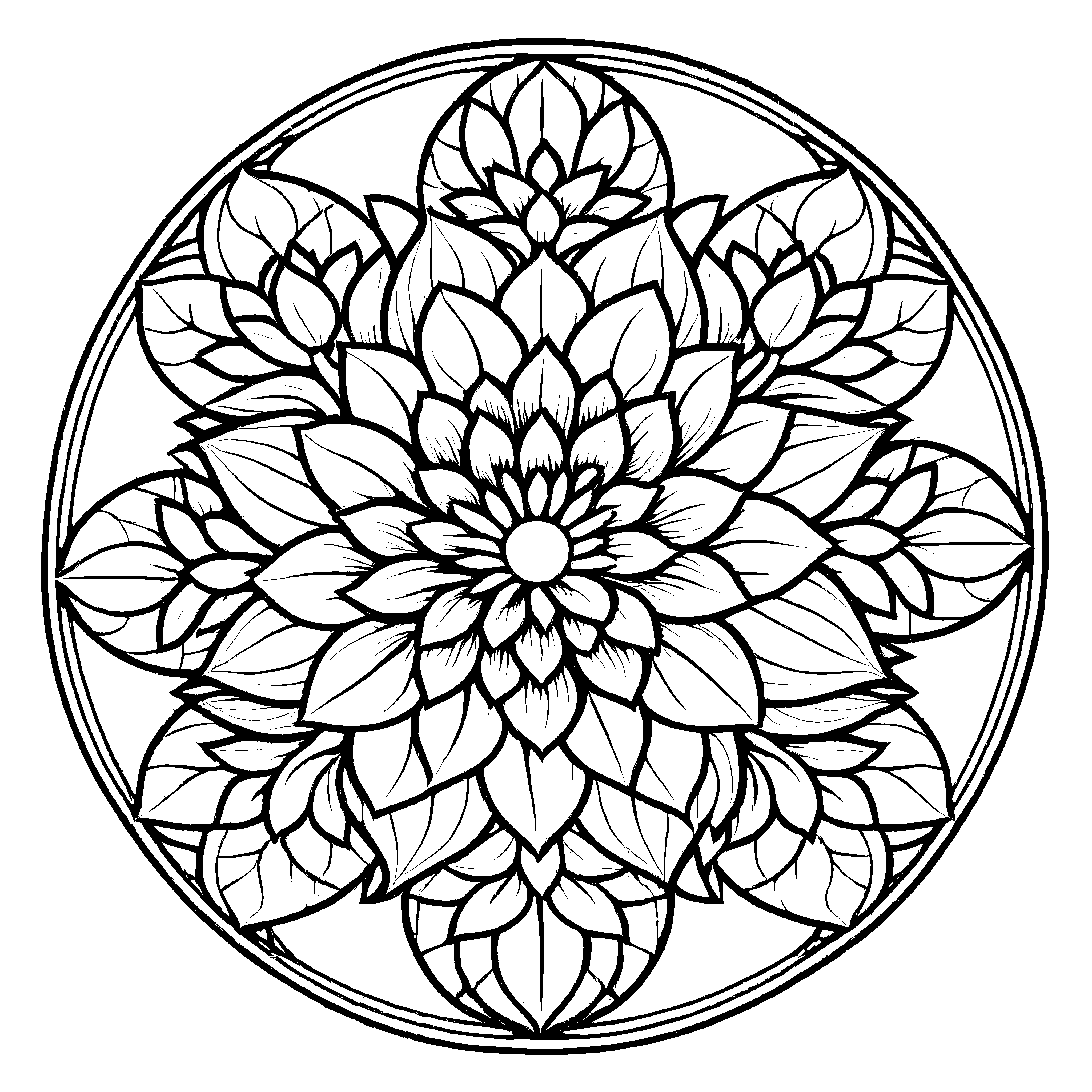 Fesselndes Mandala Mix mit eleganten Blüten und Symmetrien Ausmalmotiv für kreative Farbzauberer auf einzigartiger Entdeckungstour
