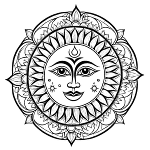 Strahlendes Mandala Mix mit lebendigem Sonnenmotiv Ausmalvorlage für fantasievolle Farbentdecker auf aufregender Entfaltungstour