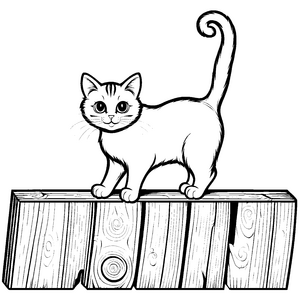 Charmante Bauernhofkatze auf Holzscheit Ausmalmotiv für kleine Künstler mit Abenteuergeist