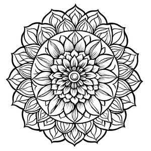 Zauberhaftes Mandala Mix mit filigranen Blättern und Blüte Ausmalvorlage für kleine Traumfänger auf fantastischer Entdeckungsreise