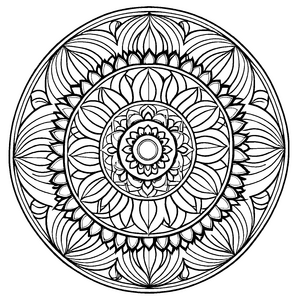 Magisches Mandala Mix mit verspielten Mustern Ausmalvorlage für kleine Farbzauberer auf fantastischen Entdeckungsreisen