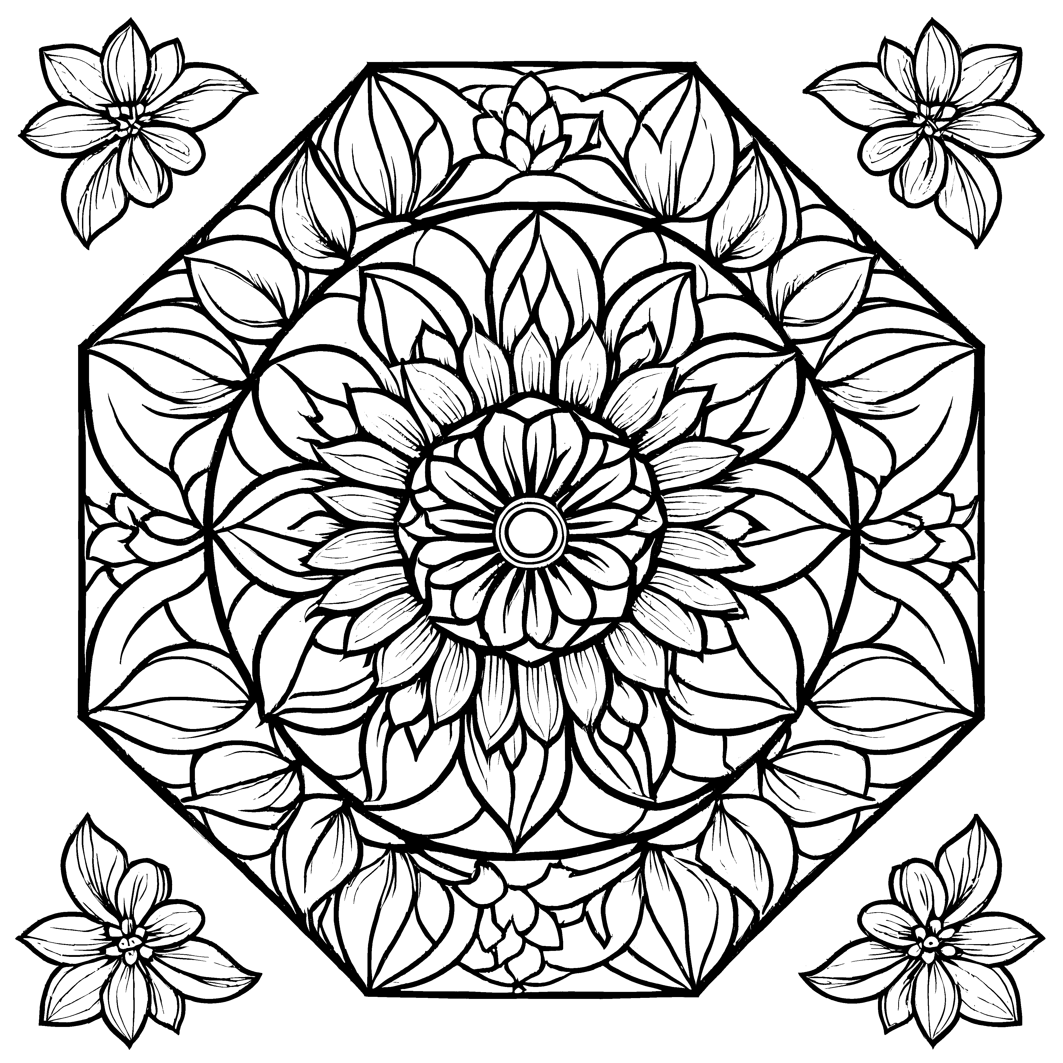 Zauberhaftes Mandala Mix mit fantastischen Blumen und feinen Mustern Ausmalvorlage für kleine Entdecker mit großen Träumen