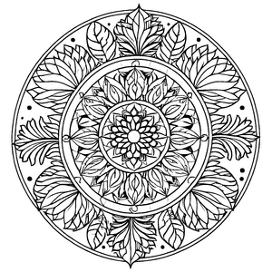 Bezauberndes Mandala Mix mit filigranen Blattmustern Ausmalbild für neugierige Künstler auf magischer Entdeckungsreise