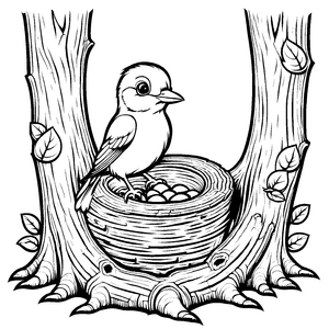 Schützendes Vogelnest mit einem bunten Ei Ausmalvorlage für kleine Entdecker mit großen Herzen