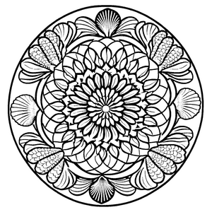 Magisches Mandala Mix mit faszinierenden Muschelmustern Ausmalvorlage für kleine Entdecker auf spannenden Meeresreisen