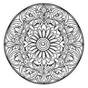 Fantasievolles Mandala Mix mit sternenförmigen Symbolen Ausmalmotiv für kleine Farbentecker auf magischer Entdeckungsreise
