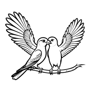 Zwei entzückende Vögel auf einem Ast Malvorlage für neugierige Naturentdecker