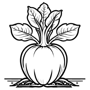 Kohlrabi mit großen grünen Blättern Ausmalmotiv für kleine Gartenentdecker