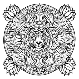 Majestätisches Mandala Mix mit kraftvollem Löwenkopf Ausmalvorlage für mutige Farbzauberer auf inspirierenden Entdeckungsreisen