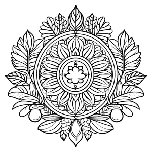 Wunderschönes Mandala Mix mit blühendem Zentrum Ausmalbild für neugierige Künstler auf bunten Farbentdeckungsreisen