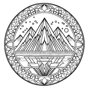 Faszinierendes Mandala Mix mit majestätischem Bergmotiv Ausmalvorlage für kleine Farbzauberer auf abenteuerlichen Entdeckungsreisen