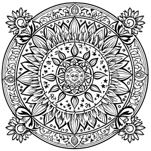 Faszinierendes Mandala Mix mit strahlenden Sternen-Motiven Ausmalbild für neugierige Farbentdecker auf magischen Kreativreisen
