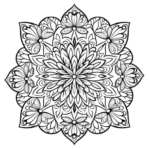 Bezauberndes Mandala Mix mit liebevollen Blumenmustern Ausmalvorlage für kühne Farbkünstler auf fantasievollen Entdeckungsreisen