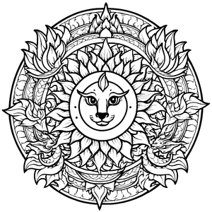 Strahlendes Mandala Mix mit leuchtendem Sonnenmotiv Ausmalbild für kreative Farbentdecker auf magischen Farbreisen