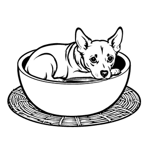 Niedlicher Hund in einer Schüssel Malvorlage für fantasievolle Tierliebhaber